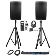 (2) JBL EON615 15" 2000 Watt Powered DJ PA Speakers+Stands+Cables+Mic+Headphones