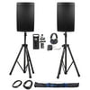 (2) JBL EON615 15" 2000 Watt Powered DJ PA Speakers+Stands+Cables+Mic+Headphones
