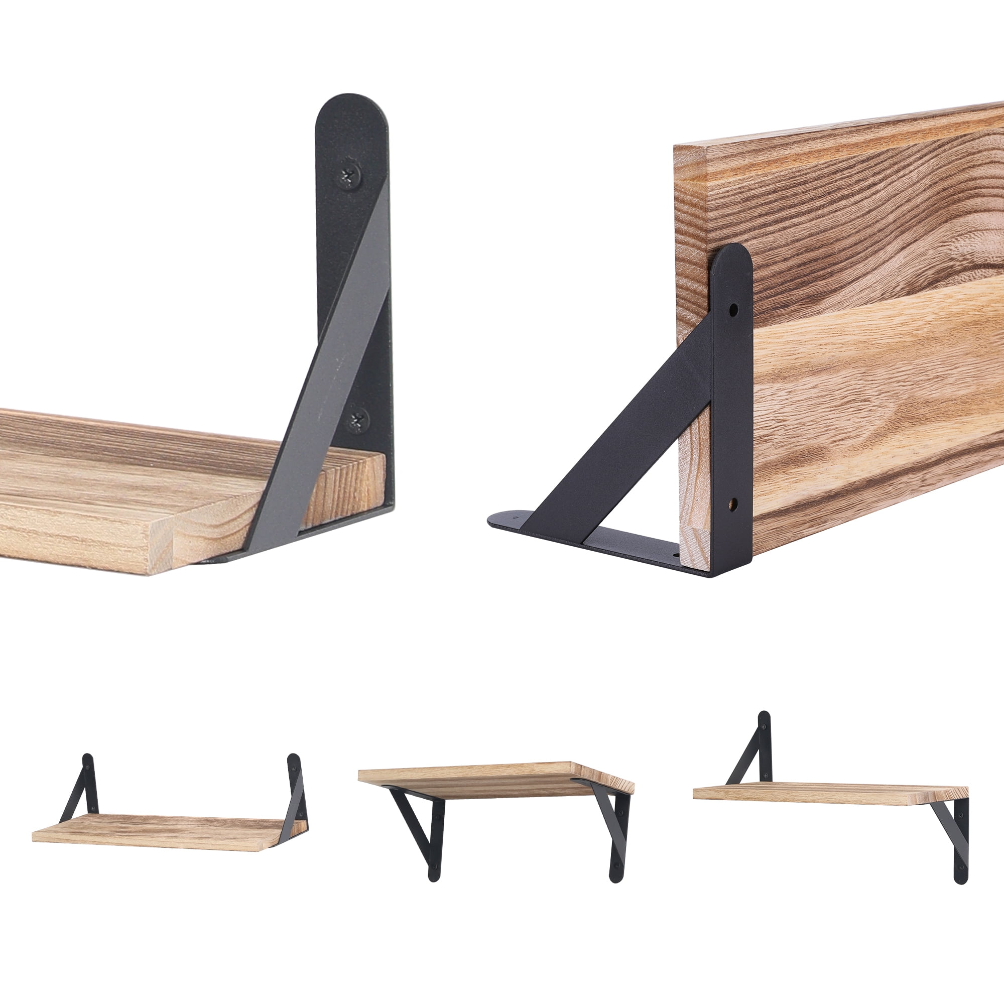 REGALWOVEN 4 Pack Wood Floating Shelves, Wall Mounted Shelves for Bathroom Bedroom Living Room, and Kitchen Brown 16.5*6.1in