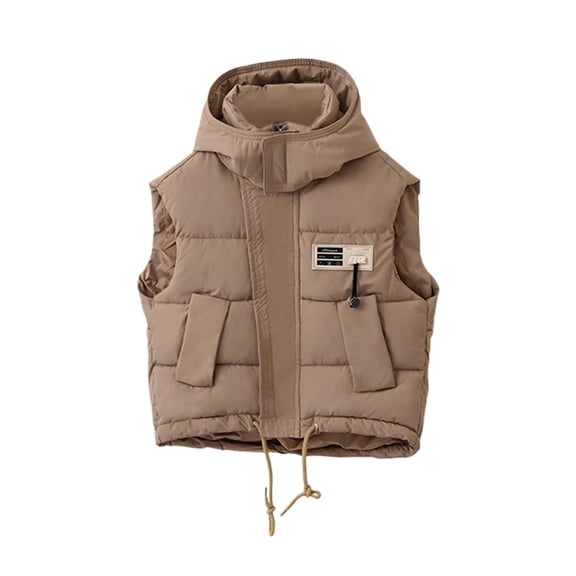 Kids Boys Girls Puffer Vest Boys Winter Vest Cute Hooded Jackets Thicken Windproof Zipper Warm Outwear Winter Warm Outerwear for Children 7-8 Years