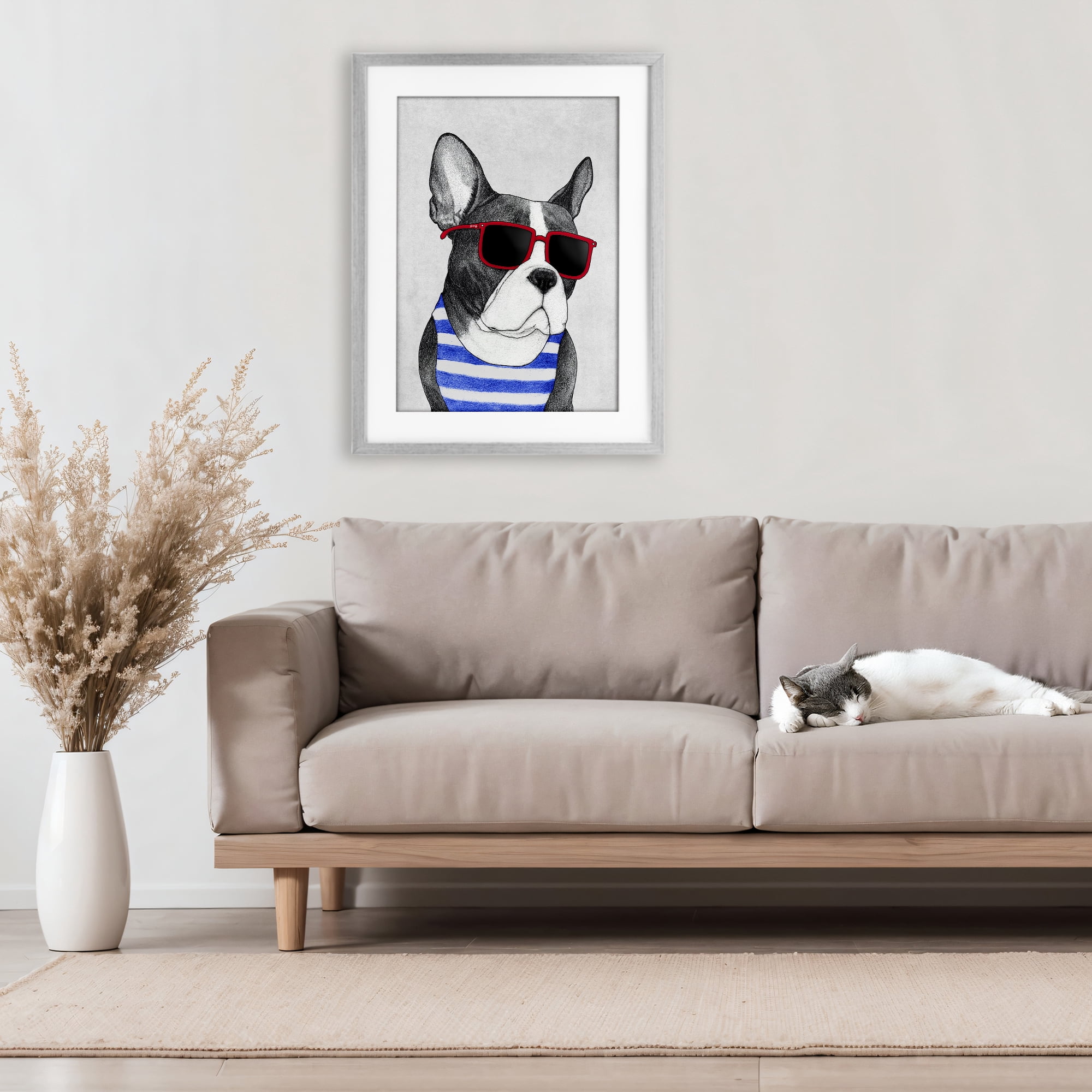 Stupell Industries Frenchie Summer Style Gray Framed Print Under Glass, design by Barruff