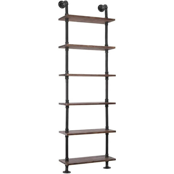 L24Inch Industrial Pipe Shelves,Wall Mounted Metal Pipe Wood Shelf