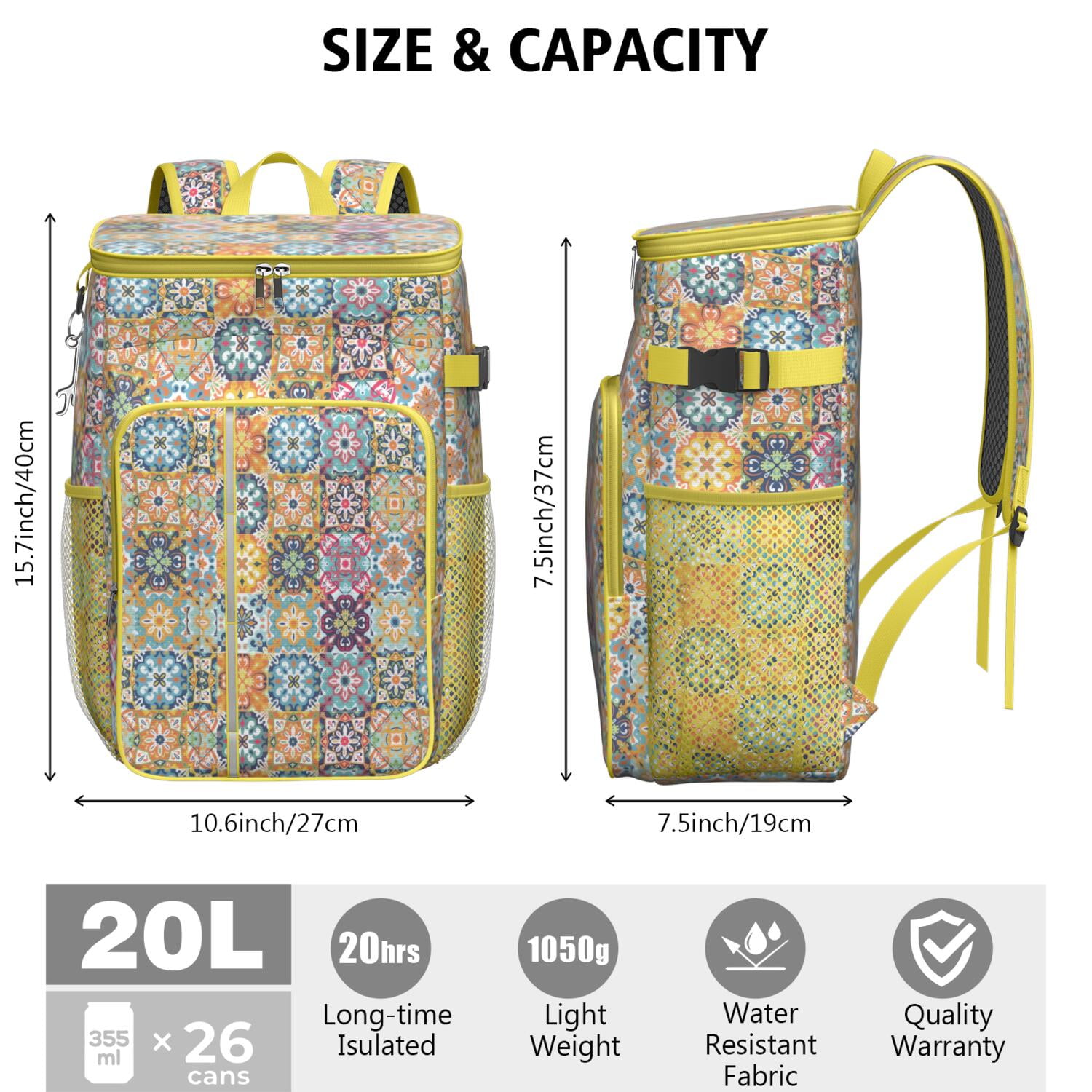 Travel Cooler Bag - Boho Bohemia Flower Camping Beer Cooler Backpack with Bottle Opener- Waterproof Insulated Picnic Backpacks - Cooler Bag for Beach