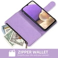 thumbnail image 5 of Compatible with Samsung Galaxy A32 5G 2021 6.5 inch Wallet Phone Case and Tempered Glass Screen Protector Flower Faux Leather Flip Credit Card Holder Stand Zipper Cell Cover for M32 SM-A326U Purple, 5 of 9
