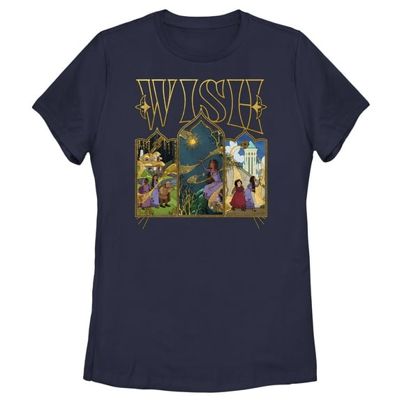 Women's Disney Wish Stained Glass Scenes  T-Shirt - Navy Blue - Small