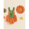 thumbnail image 5 of Hirigin Newborn Baby Girl Halloween Outfits Pumpkin Print Sleeveless Romper Jumpsuit and Hat 0 3 6 12 18 Months Casual Clothes Set, 5 of 8