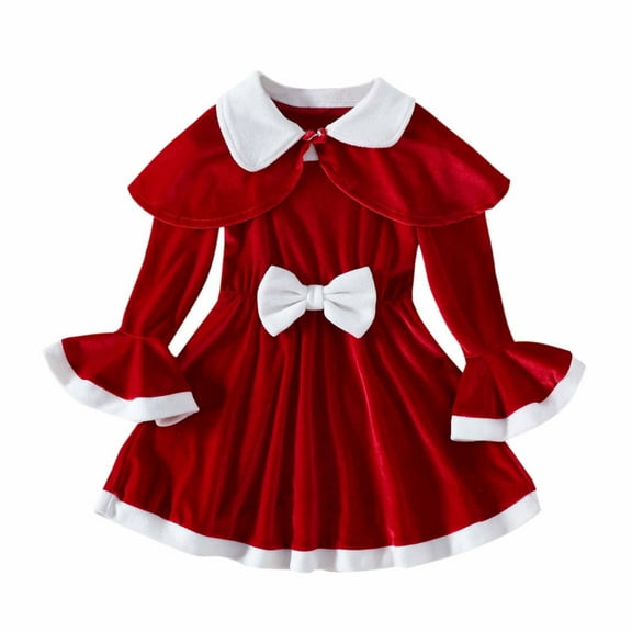 Odeerbi Christmas Dresses For Girls Autumn Winter Sleeveless Children's Dress Set Hooded Cloak Dress Two-piece Set Red