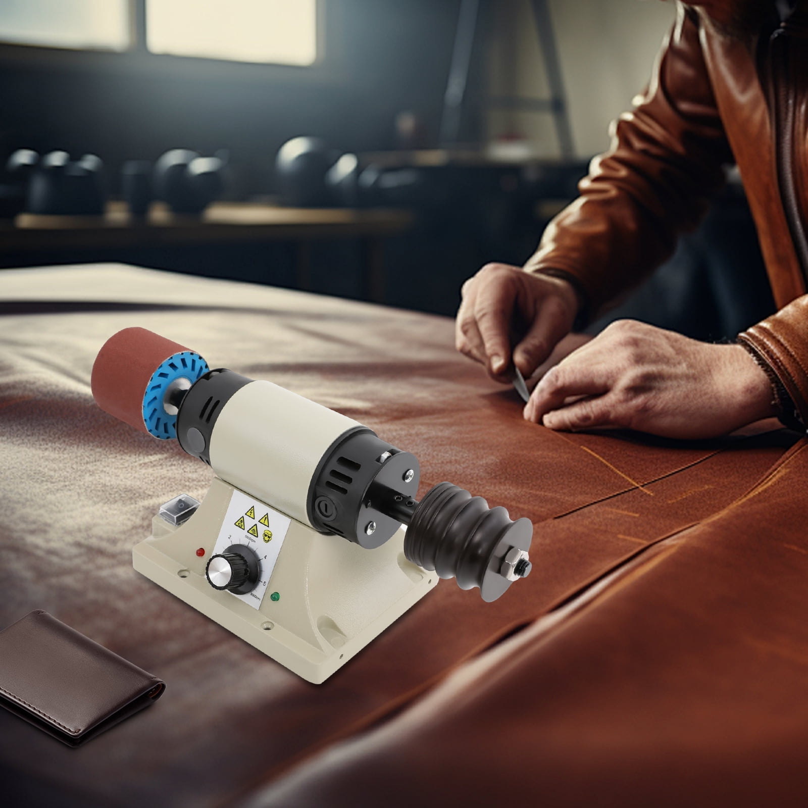 Free Standing White Electric Leather Burnishing Machine Edge Grinding Edge Polishing 8000RPM 350