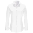 thumbnail image 4 of larppty Womens Button Down Shirts Cotton Dress Shirts Long Sleeve Collared Work Office Blouses Tunic Tops (White, M), 4 of 5
