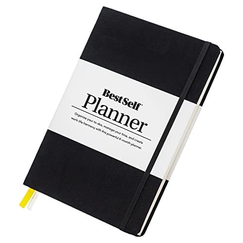 Mejor Planificador Diario BestSelf - Planificador de 6 meses sin fecha - Gestiona tiempo, tareas y horarios - Organizador para vida - 7"x 10" (Negro)