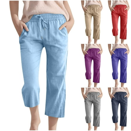 Rvasteizo Kids Solid Linen Texture 7 Point Pants Straight Leg Loose Cutting Daily Relaxed Dressing