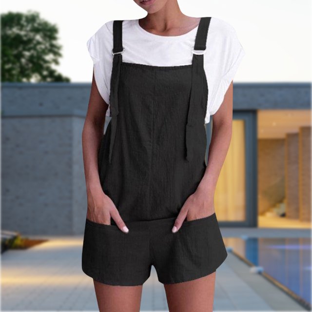 Mono Corto Con Tirantes Mameluco corto para mujer Pantalones cortos con bolsillos cómodos Mono general Fiesta Clubwear (Negro L) Cgtredaw Para estrenar