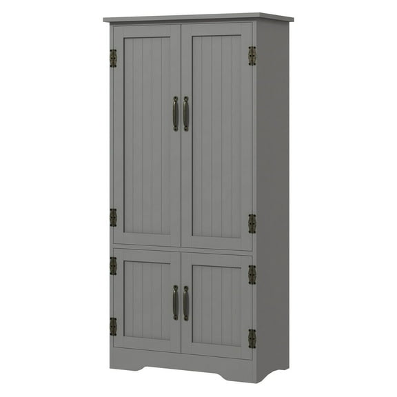 49" Farmhouse Floor Cabinet, Pantry Storage with Adjustable Shelves, Gray Kitchen Cupboard