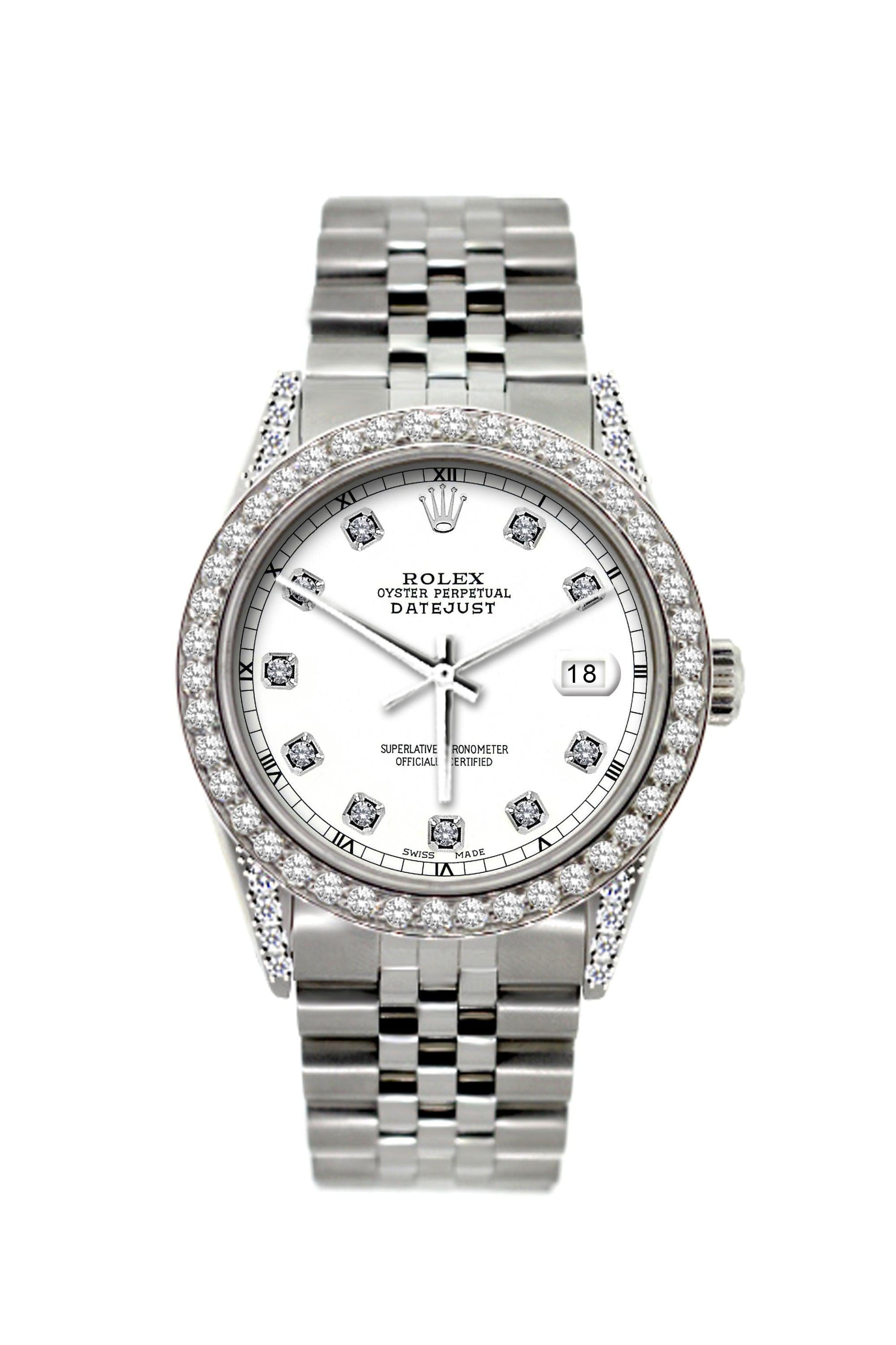 Pre-Owned Rolex Datejust Diamond Watch, 36mm, Stainless Steel White Dial w/ Diamond Bezel and Lugs