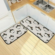 SKYSONIC Witch Cat Face Halloween Kitchen Rugs 2 Pieces, Cute Kitten Floor Mat Room Area Rug Washable Carpet Perfect for Living Room Bedroom Entryway