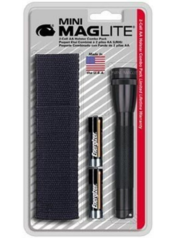 Maglite Mini Incandescent 2-Cell AA Flashlight with Holster, Black