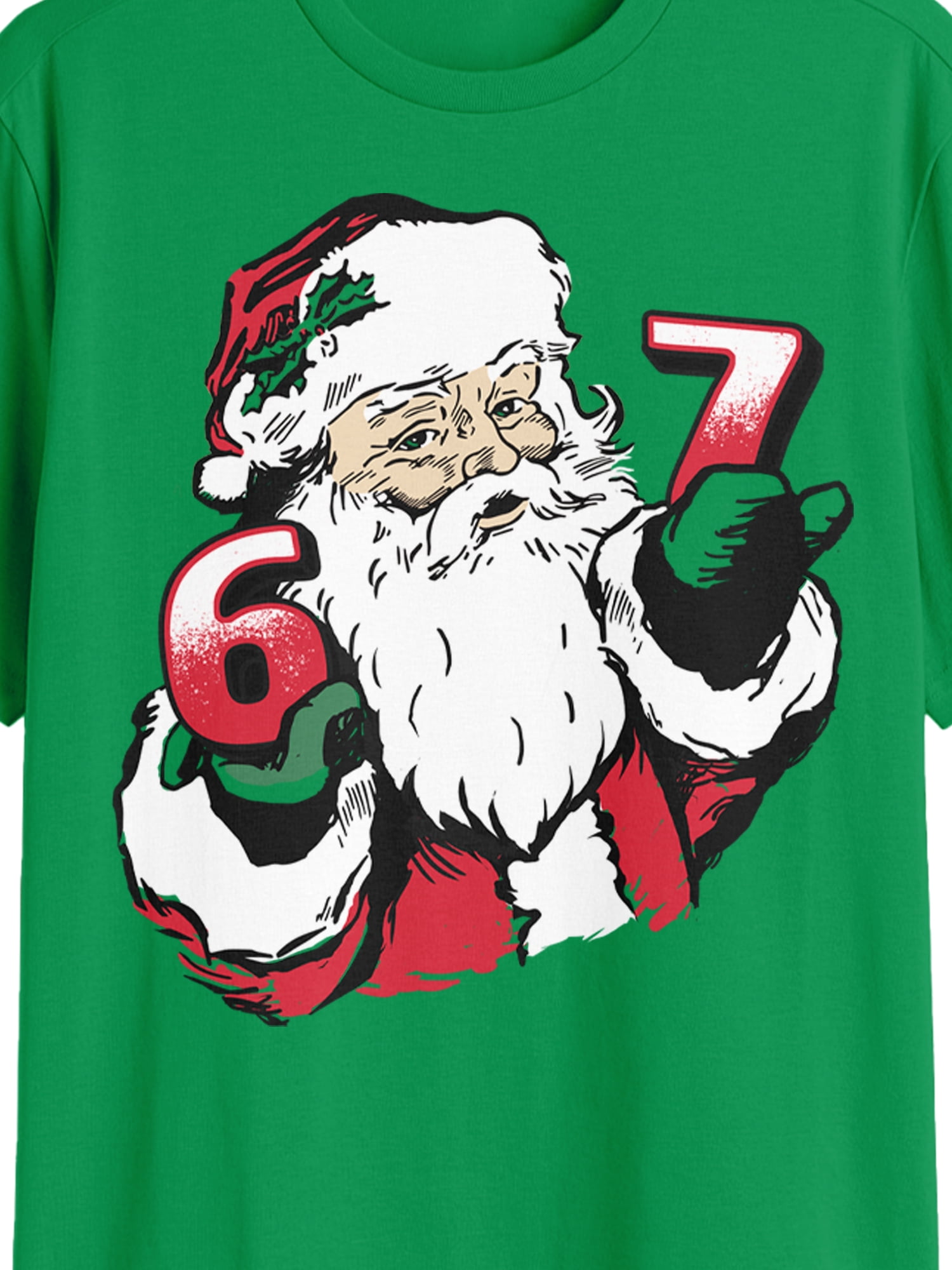 Men's & Big Men's Graphic Holiday Tee Shirt, Santa 6 7 Meme, Sizes S-3XL