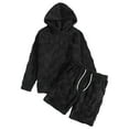 thumbnail image 5 of Yusimy Men's Solid Color 2-Piece Fuzzy Hoodie Short Set Long Sleeve Elastic Waistband Drawstring Casual Warm, 5 of 9