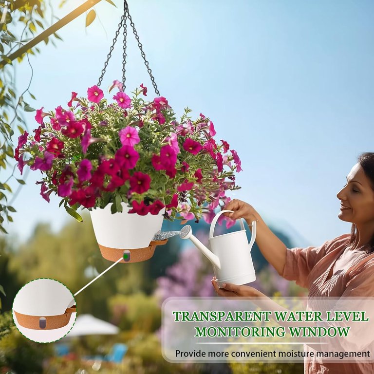 10 Inch Self-Watering Hanging Planters - 2 Pack With Visual Reservoir ...