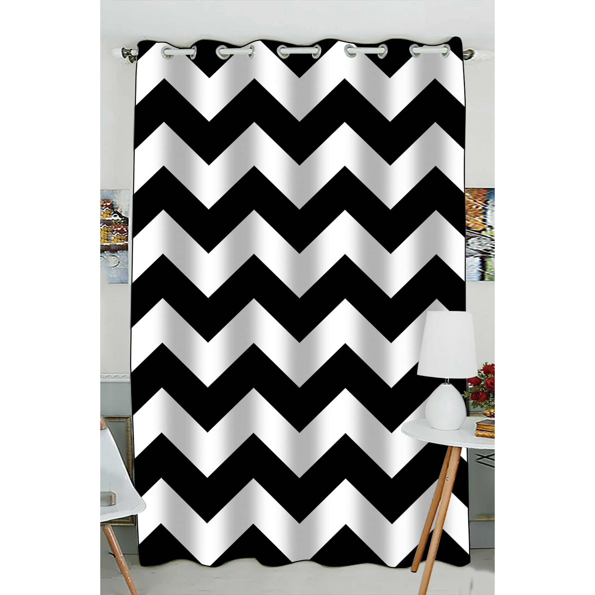 Gckg Stripe Window Curtain Black White Chevron Zigzag Stripe Pattern Grommet Blackout Curtain Room Darkening Curtains For Bedroom And Kitchen Size