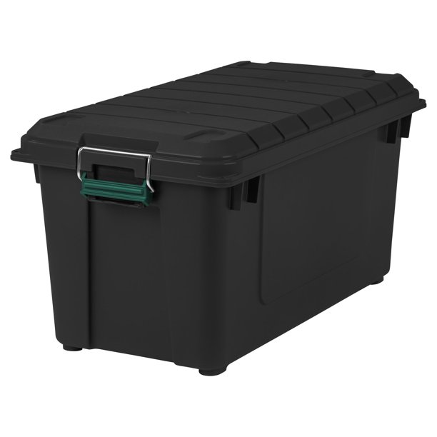 Remington 87qt, Weathertight Black Plastic Storage Tote, 4 Pack