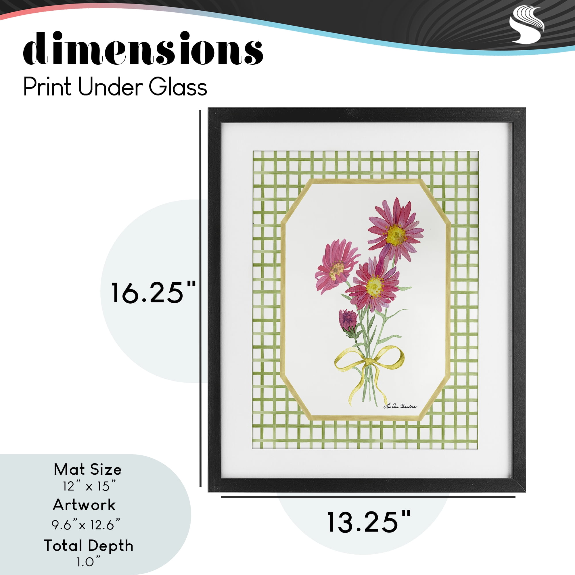Botanical Story on Gingham Black Framed Print Under Glass, design by Lee Ann Sanders