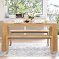 thumbnail image 2 of EUROCO 3-Piece Dining Table Set for 4, 60" Wood Kitchen Room Table Set with 2 Benches,Space-Saving Design for Apartment, Small Space and Breakfast Nook,Natural, 2 of 8