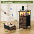 thumbnail image 3 of End Table with Charging Station,LED Narrow Side Table Bedside Table,Small Night Stand End Tables Living Room,Skinny Nightstand with 3 Fabric Drawers,Side Tables Bedroom for Small Spaces,Brown, 3 of 8