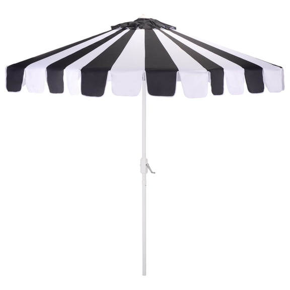 Safavieh Outdoor Meze 9ft Crank Umbrella, Black Striped/White