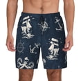 thumbnail image 2 of Picia Vintage Marine pattern Mens Swim Trunks with Compression Liner Stretch Beach Shorts Quick Dry with Zipper Pockets No-Chafing Board Shorts-Small, 2 of 9