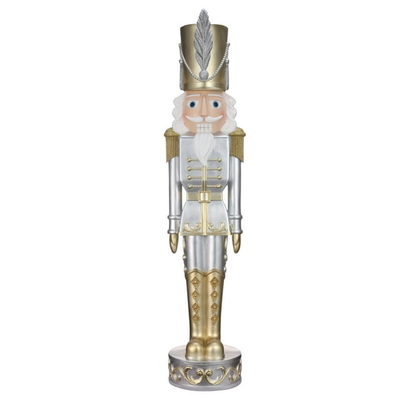 Haute Decor 48 Inch Gold and Silver Christmas Nutcracker - Sturdy Resin Construction