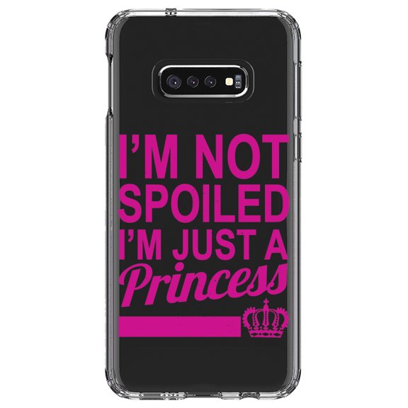 DistinctInk Clear Shockproof Hybrid Case for Samsung Galaxy S10e (5.8" Screen) - TPU Bumper Acrylic Back Tempered Glass Screen Protector - I'm Not Spoiled I'm Just a Princess