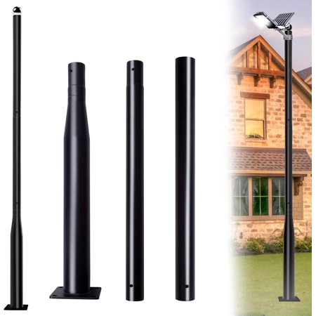 10Ft Tall Street Light Pole for Outdoor Use, Galvanized Steel Solar Lamp Post Ideal for Exterior Lights, Backyard, Camera, Porch, Parking Lot with Mounting Rebar Cage (Black)
