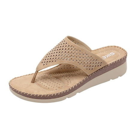 

Kukoosong Summer Women Sandals Casual Beach Sandals for Women Casual Comfortable Shoes Slippers Shiny Rhinestones Mid Heel Wedges Flip-flops Beige Size 39