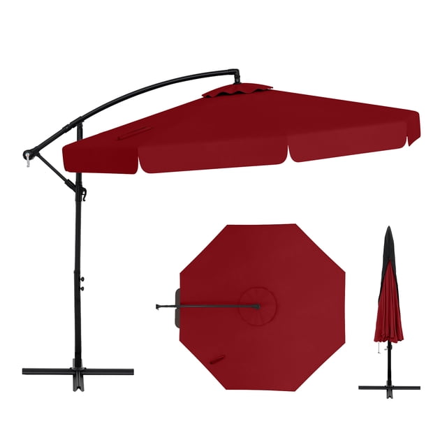 Gymax Parasol Suspendu Déporté de 10 Pi pour Patio avec Réglage d'Inclinaison Facile Rouge