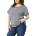 thumbnail image 4 of Agnes Orinda Women's Plus Size T-Shirts Notched V Neck Rolled Short Sleeve Soft Casual Summer Tees Tops 2025 1X Gray, 4 of 6