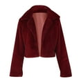 thumbnail image 6 of IROINNID Women's Faux Fur Jacket Long Sleeve Solid Color Outwear, Comfy Jacket Fluff Fleece Turn-Down Collar Faux Furs Short Jacket, 6 of 8
