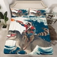 thumbnail image 2 of Erosebridal Raccoon Riding Dinosaur Bed Sheets Set Queen Size,Japanese style Bed Sheets Queen,Ocean Bedroom Decor,Reversible,Ultra Soft,4 Pieces, 2 of 7