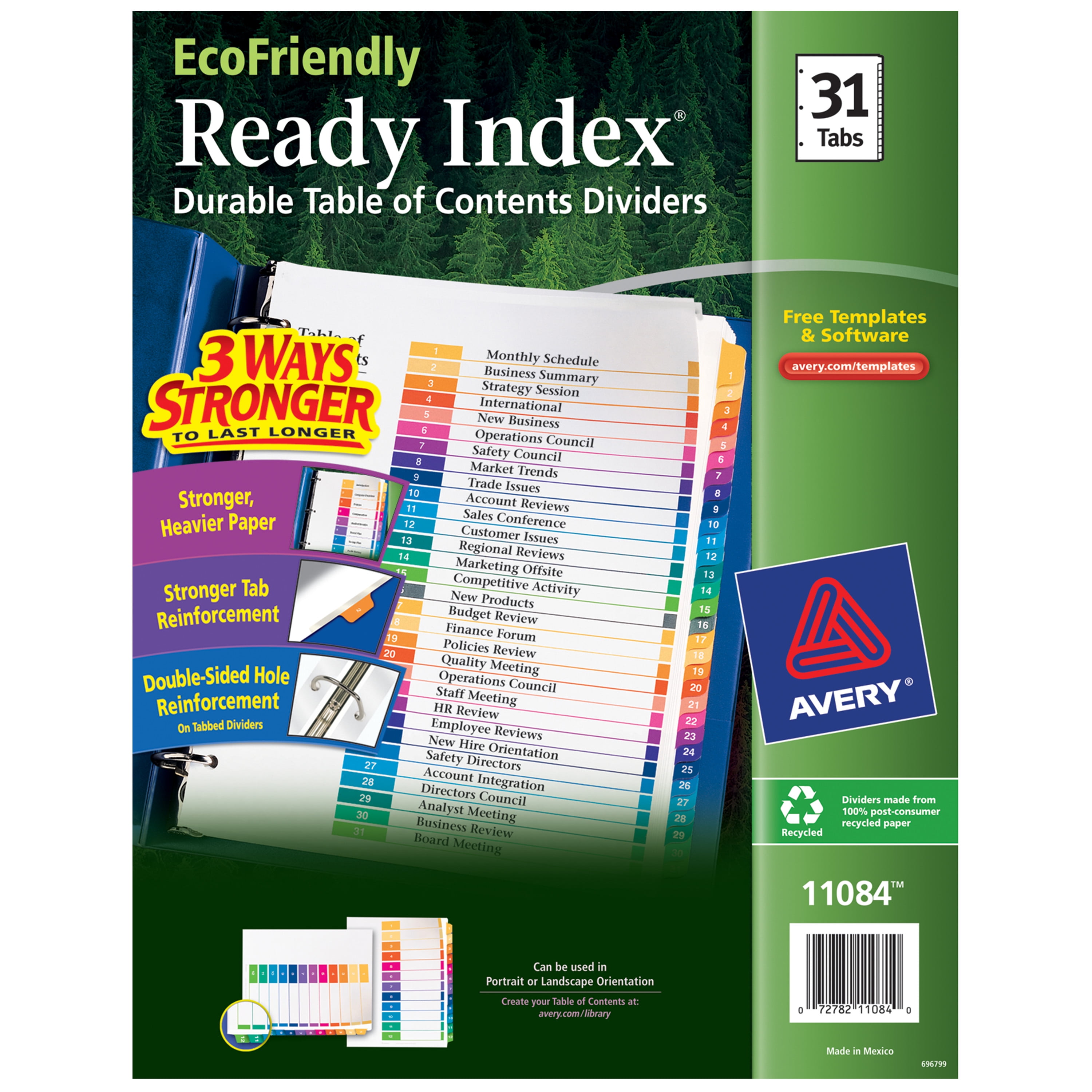 Avery Ready Index Eco-Friendly 31 Tab Binder Dividers, Customizable Table of Contents, 1 Set (11084)