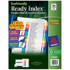 Avery Ready Index 12 Tab Dividers, Customizable TOC, 1 Set (11194