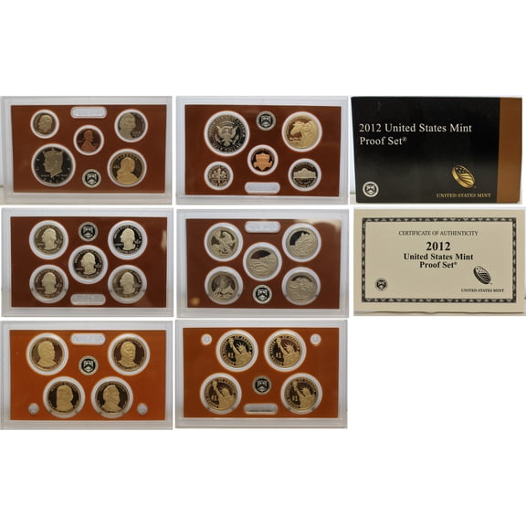 2012 Proof Set - U.S. Mint 14-Coin Clad Set - ATB Quarters & Presidential Dollars - Includes COA & OGP