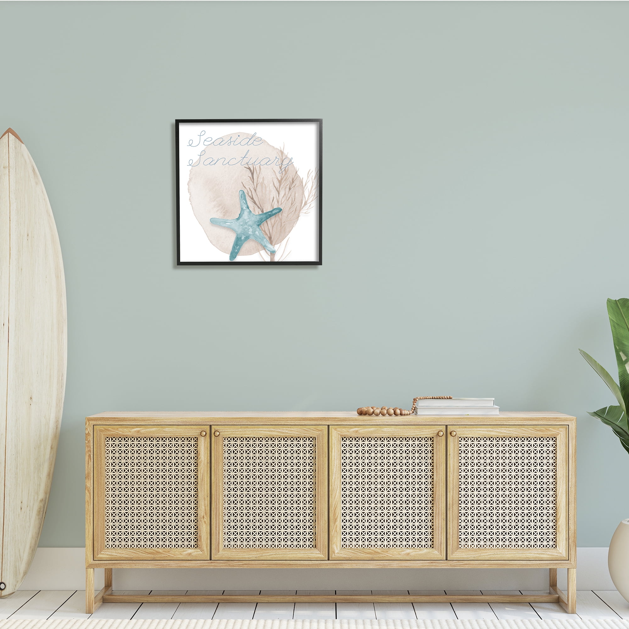 Stupell Indtries Seaside Sanctuary Phrase Soft Blue Starfish Brown Kelp,24 x 24,Design by Lucille Price