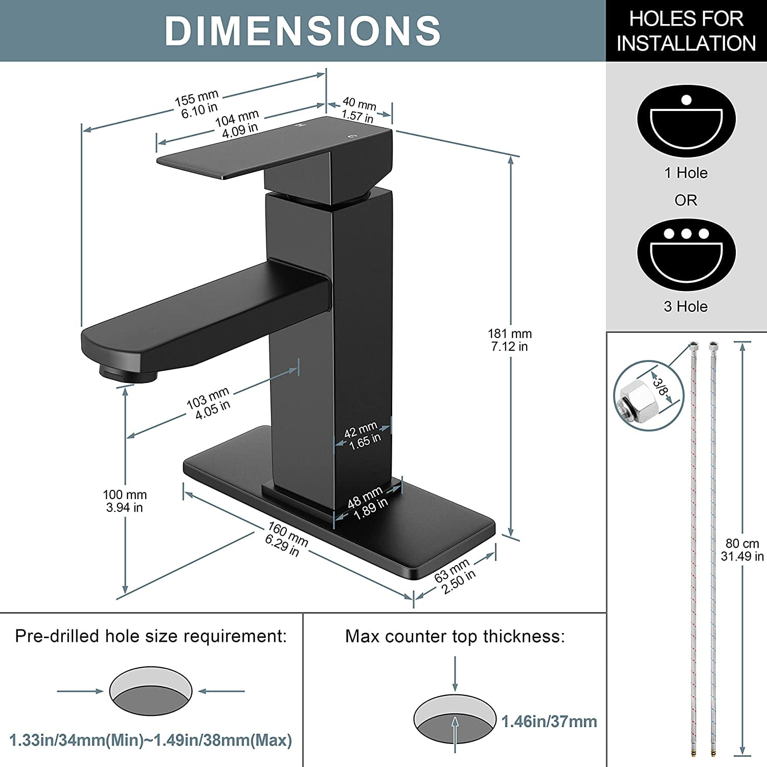 HOUFIY SUS304 Matte Black Single Bathroom Faucet