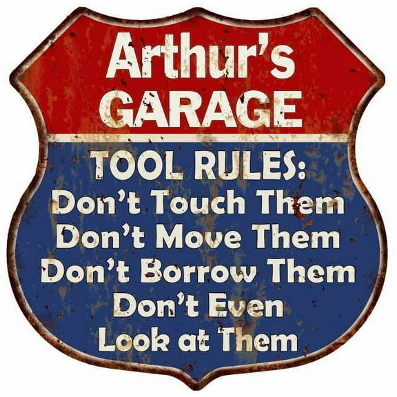 Arthur's Garage Man Cave Rules Sign Shield Metal Gift 211110001249