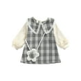 thumbnail image 1 of Xingqing 2 Pcs Robe Midi à Carreaux pour Tout-Petits, Enfants, Bébés Filles, avec Joint en Maille, Sac en Forme de Fleur, 1 of 9