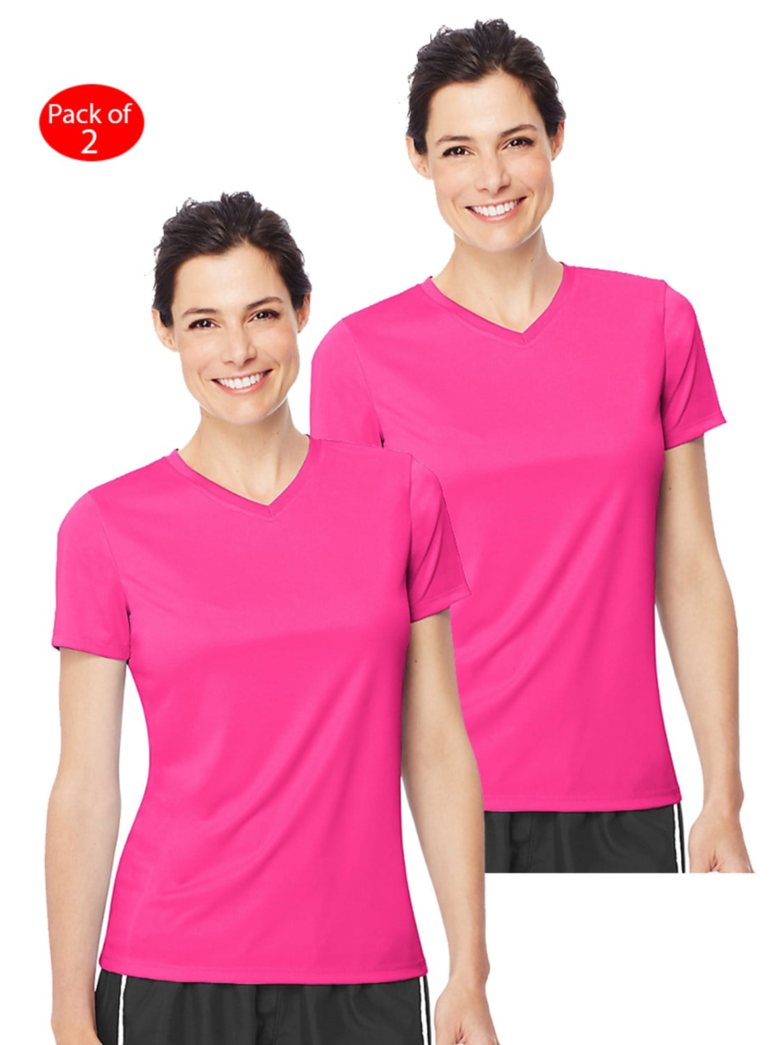 Hanes Women's Cool DRI® V-Neck T-Shirt 483V NEON PINK S/M/L/XL/2XL Easy ...