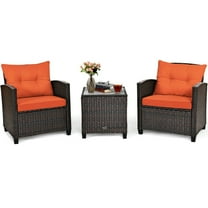 Demifill 3 Pieces Rattan Patio Furniture Set with Washable Cushion, Patio Conversation Set for Outdoor as Yard, Orange