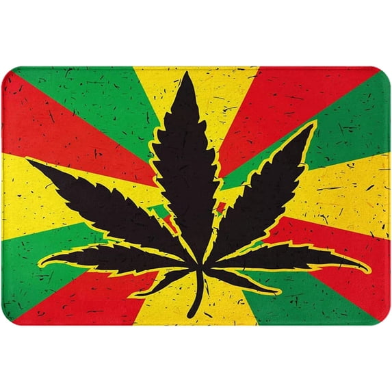 Welcome Door Mats Yellow Green and Red Flag Black Leaves Rugs Rug Carpets Bathroom Decor for Kitchen Bedroom Indoor Floor Front Porch Rugs Outdoor Door Mats Entrance Patio Carpet Decor 17x30 inch