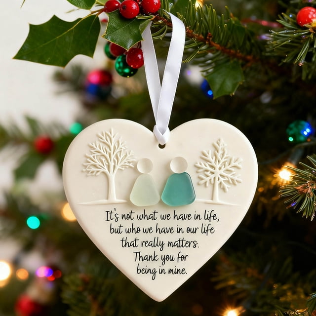 Colgante Decorativo Adorno De La Amistad Con Forma De Corazón De Vidrio Marino Reciclado Hecho A Mano Para Decoración Del Hogar Y Recuerdos Preciados, 8cm (1 Unidad) Rkxzt