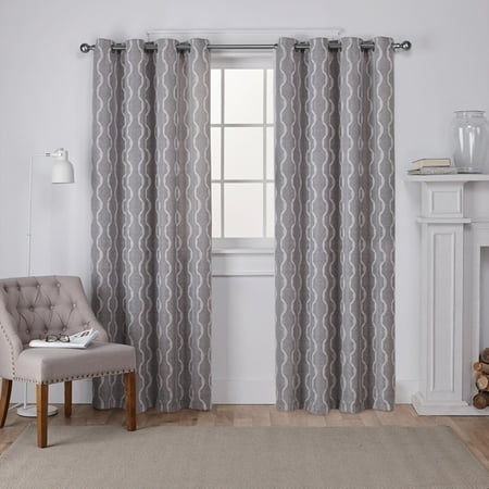 - Exclusive Home Curtains 2 Pack Baroque Textured Linen Look Jacquard Grommet Top Curtain Panels